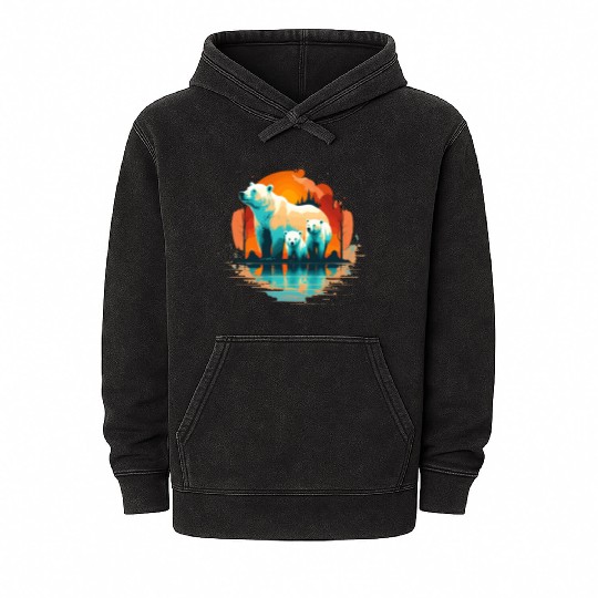 Polar Bear with cubs, Snow Spectrum Mineral Wash Hoodies