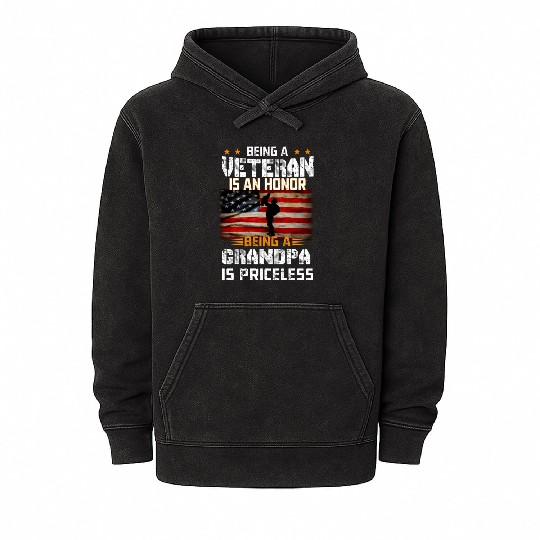 Mens Being A Veteran Is An Honor Grandpa Is Pricel Mineral Wash Hoodies