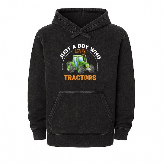 Just a Boy who Loves Tractors Mineral Wash Hoodies