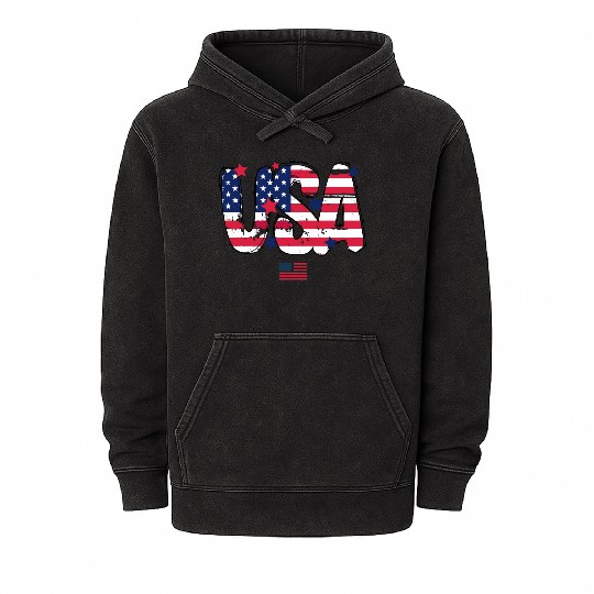 USA Flag Patriotic 4th of July America day of Mineral Wash Hoodies