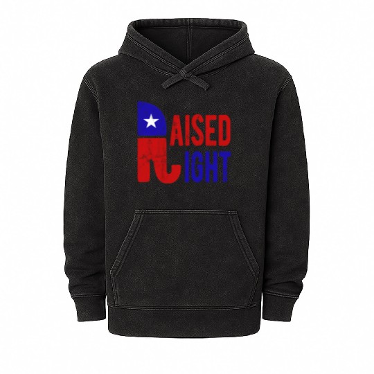 Raised Right Proud Republican Elephant Logo Usa Mineral Wash Hoodies