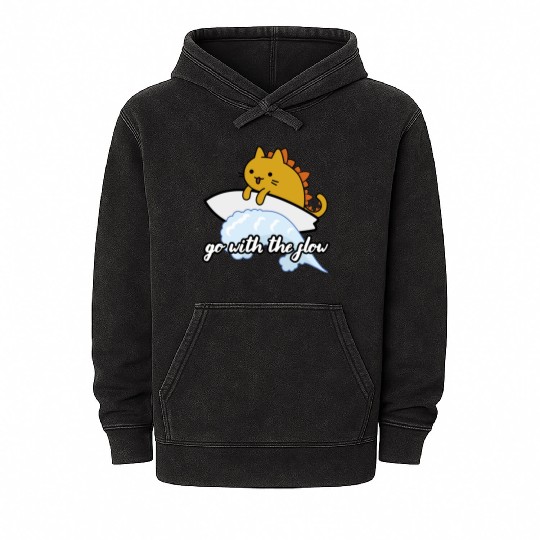 Catzilla Surfer Surf Lover Go With The Flow Mineral Wash Hoodies