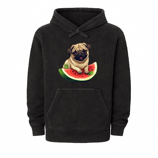 Pug with Melon, Funny Summer Design for Dog Lovers Mineral Wash Hoodies