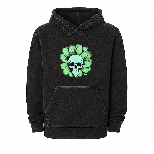 Green Toxic Sunflower Skull Vintage Style Mineral Wash Hoodies