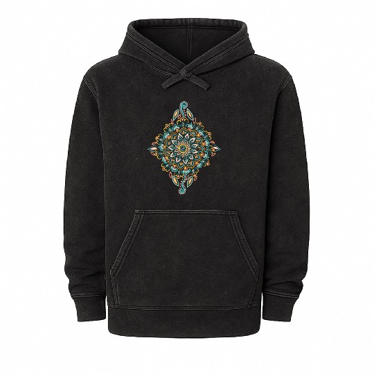 Retro Spring Folk Art Diamond Mineral Wash Hoodies
