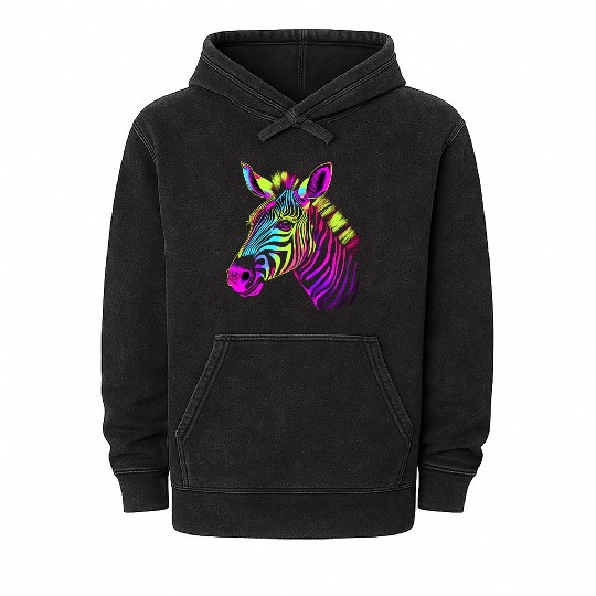 Zebra Neon Colors Portrait Mineral Wash Hoodies