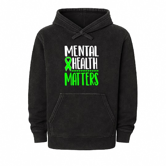 Mental Health Awareness Ribbon Green Anxiety Depre Mineral Wash Hoodies