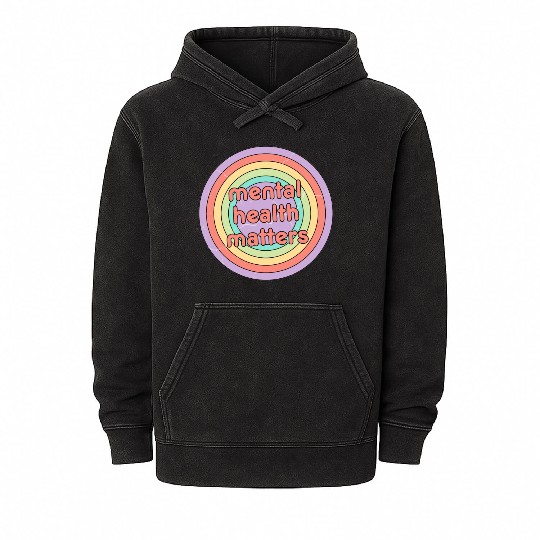 Mental Health Matters | Retro Circle Peach Candy Mineral Wash Hoodies