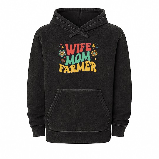 Retro Mothers Day Wife Mom Farmer Mineral Wash Hoodies