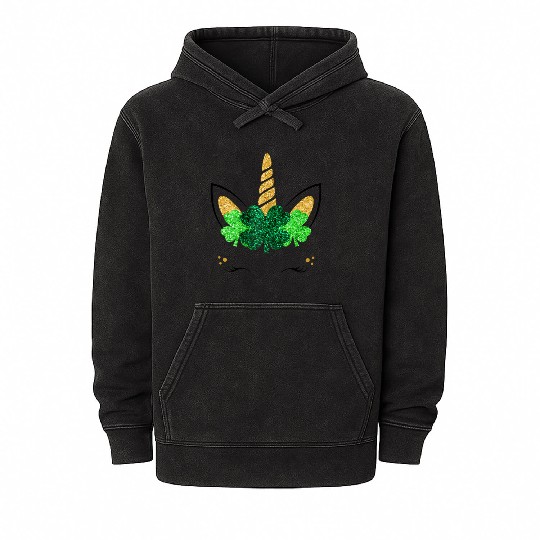 Unicorn Face St Patrick'S Day Unicorn Shamrock Mineral Wash Hoodies