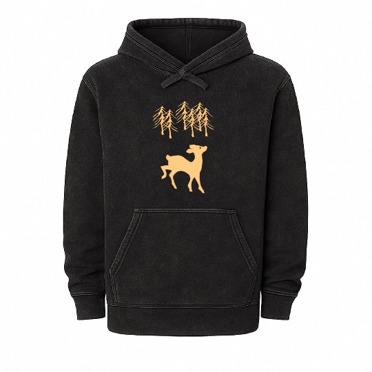 Forest Deer And Fir Trees Mineral Wash Hoodies