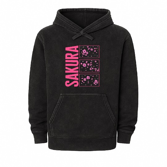 Cherry Blossom Mineral Wash Hoodies, Sakura Kawaii Pop Culture