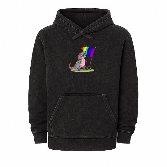 Funny Dinosaur LGBT Community Pride Lesbian Gay Mineral Wash Hoodies
