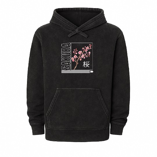 Cherry Blossom Mineral Wash Hoodies, Sakura Kawaii Pop Culture