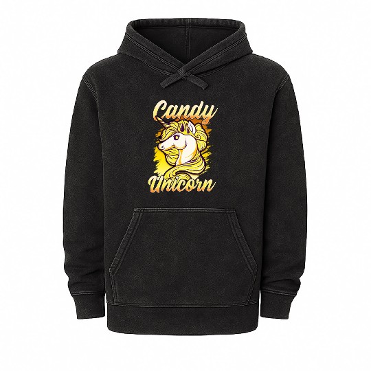Candy Corn Unicorn Halloween Funny Candy Unicorn Mineral Wash Hoodies