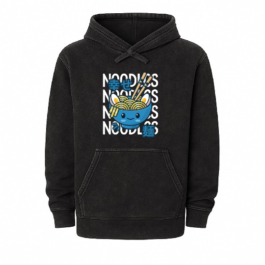Kawaii Ramen Noodle Bowl Noodles Blue Mineral Wash Hoodies