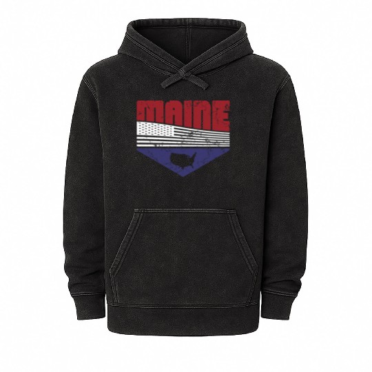 Retro Vintage Maine Usa Mineral Wash Hoodies