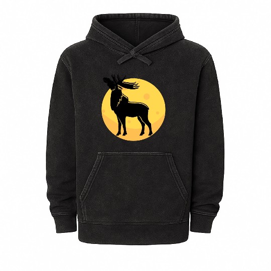 moose elk deer in the moon light Mineral Wash Hoodies