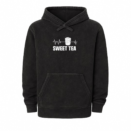 Great Sweet Tea Glass Heartbeat Motif Mineral Wash Hoodies