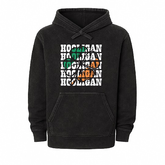 Hooligan Irish Flag Clover Leaf Mineral Wash Hoodies