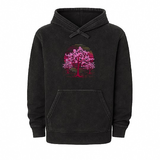 Japanese sakura tree gift retro cherry blossoms Mineral Wash Hoodies