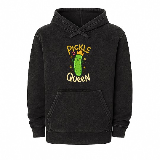 Pickle Queen Vegan Funny Cucumber Vegetable Mineral Wash Hoodies