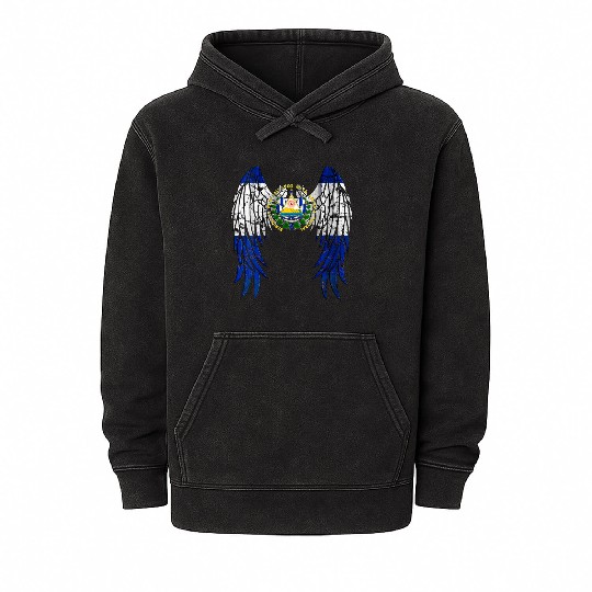 El Salvadorian Flag Angel Wings Jesus Christian El Mineral Wash Hoodies