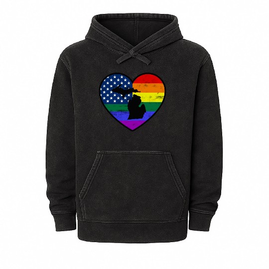 Michigan United States Gay Pride Flag Heart Mineral Wash Hoodies