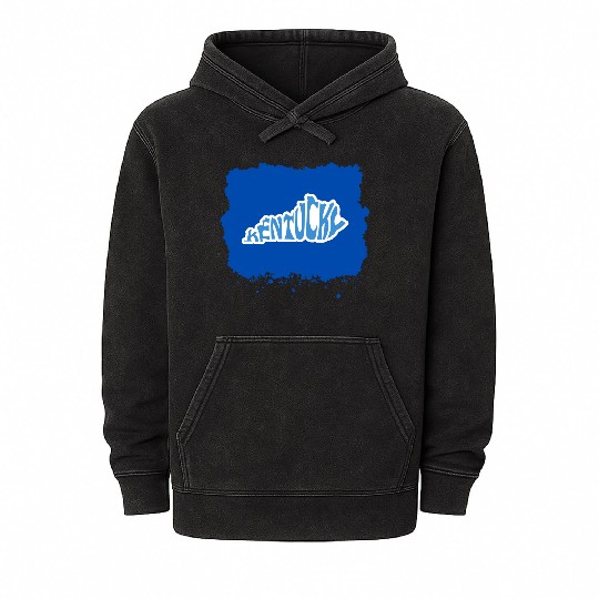 Kentucky Typography Sticker in State Shape Mineral Wash Hoodies