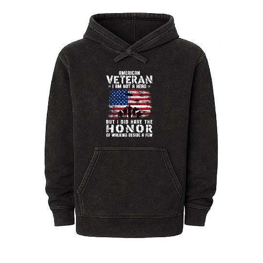 US Army Veteran American Veteran Flag Mineral Wash Hoodies