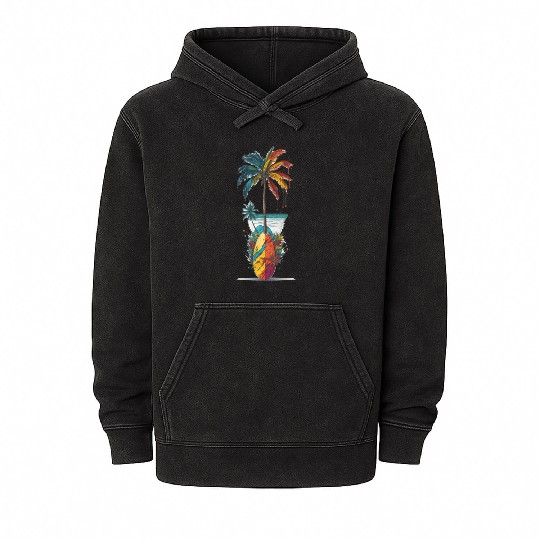 Surfboard beach island Mineral Wash Hoodies
