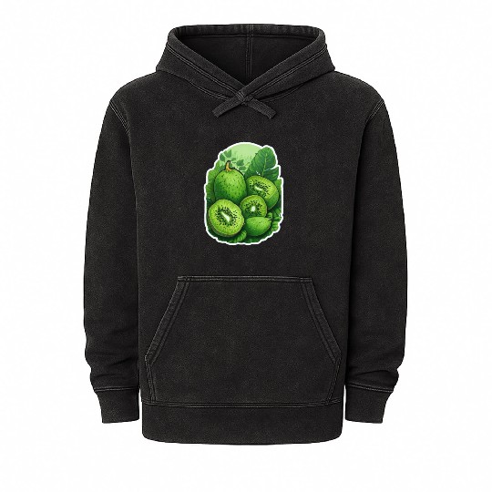 Green Kiwi Pattern Sticker Mineral Wash Hoodies