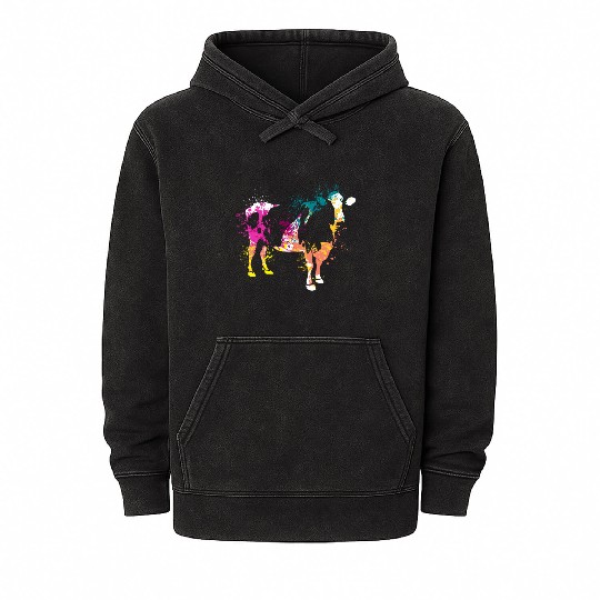 Colerfull Splash Art Farm animals cow Mineral Wash Hoodies