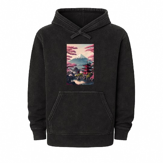 Asia Landscape Serene Mount Fuji Mineral Wash Hoodies