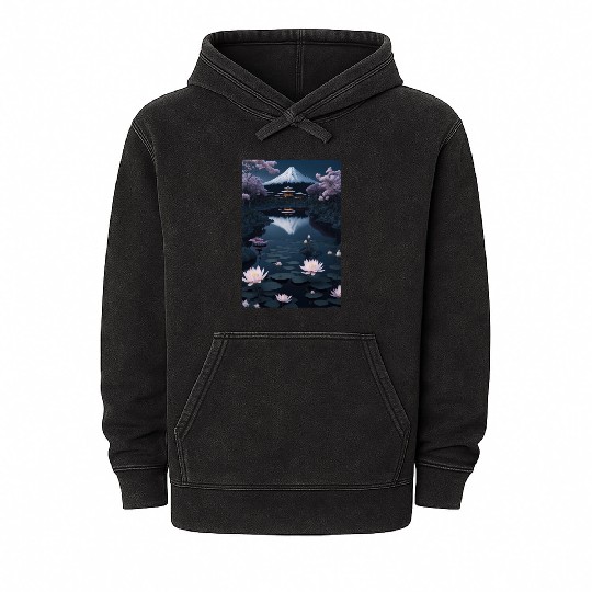 Asia Landscape by night Serene Mount Fuji Mineral Wash Hoodies