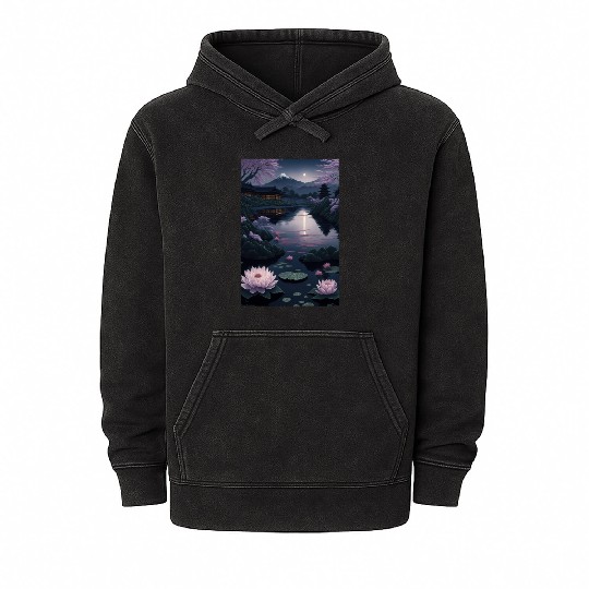 Asia Landscape by night Serene Mount Fuji Mineral Wash Hoodies