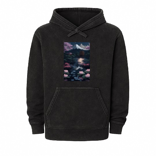 Asia Landscape by night Serene Mount Fuji Mineral Wash Hoodies