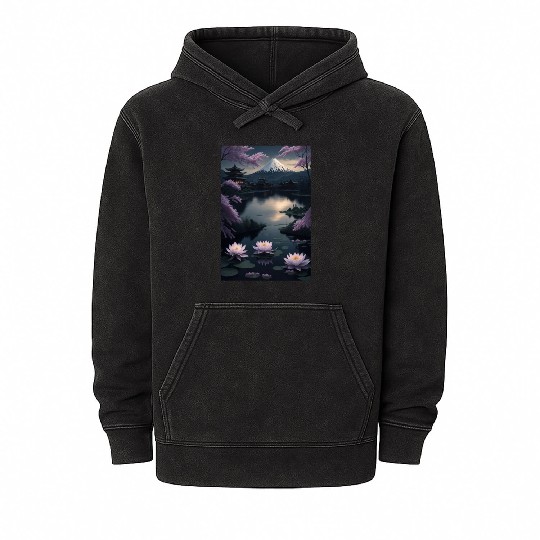 Asia Landscape by night Serene Mount Fuji Mineral Wash Hoodies