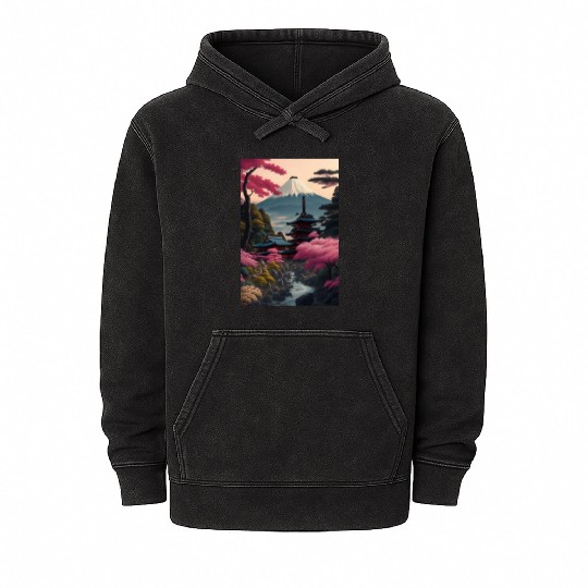 Asia Landscape Serene Mount Fuji Mineral Wash Hoodies