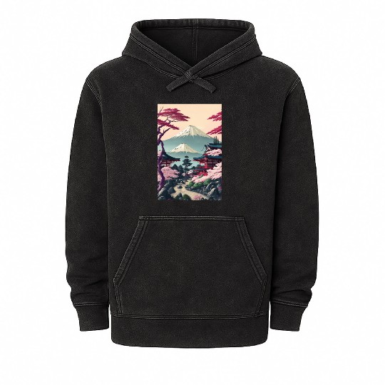 Asia Landscape Serene Mount Fuji Mineral Wash Hoodies