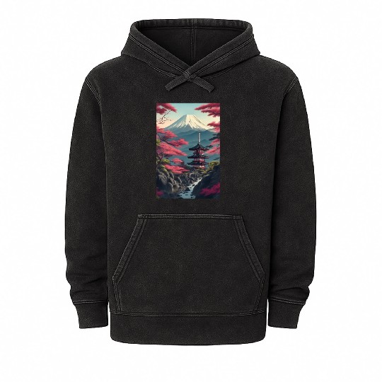 Asia Landscape Serene Mount Fuji Mineral Wash Hoodies