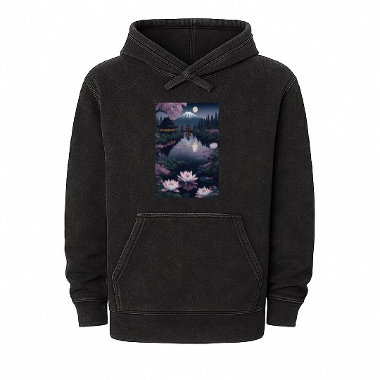 Asia Landscape by night Serene Mount Fuji Mineral Wash Hoodies