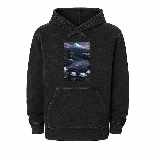 Asia Landscape by night Serene Mount Fuji Mineral Wash Hoodies