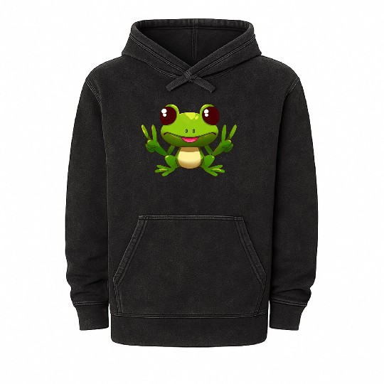 Peace frog frog with peace sign Mineral Wash Hoodies