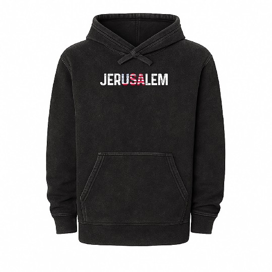 Jerusalem Usa America Flag Israel Mineral Wash Hoodies
