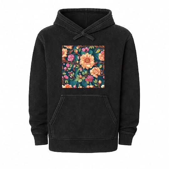 Colorful Floral Pattern Mineral Wash Hoodies