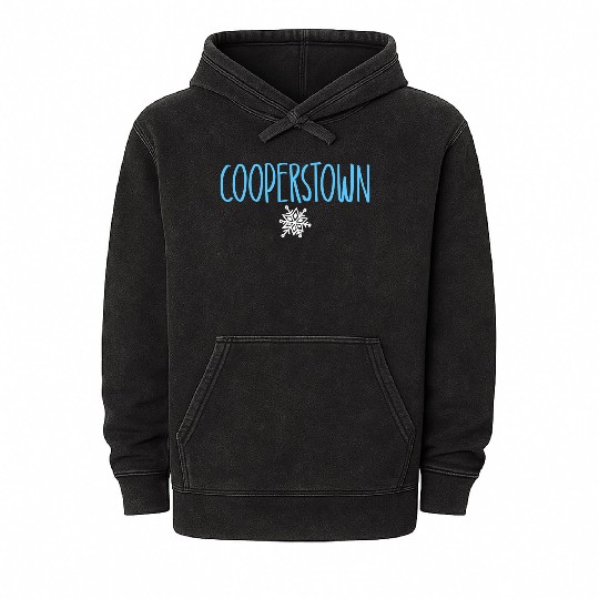 Cooperstown Ny Snowflake Drawing Light Blue Text Mineral Wash Hoodies