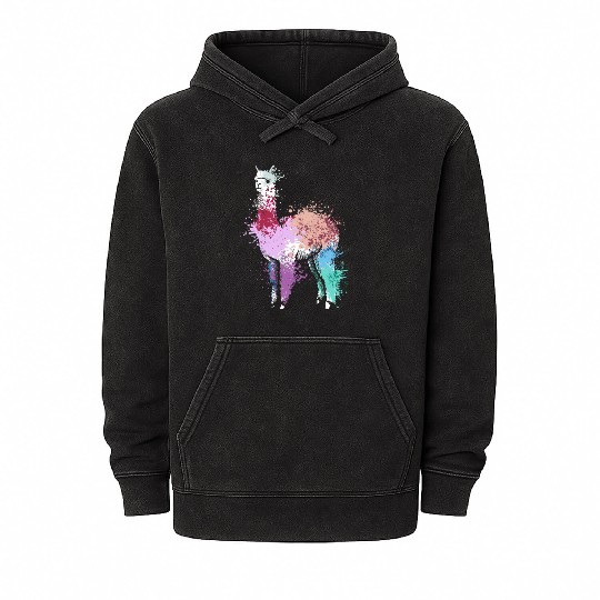 Colorful Splash Art Farm animals alpaca Llama Mineral Wash Hoodies