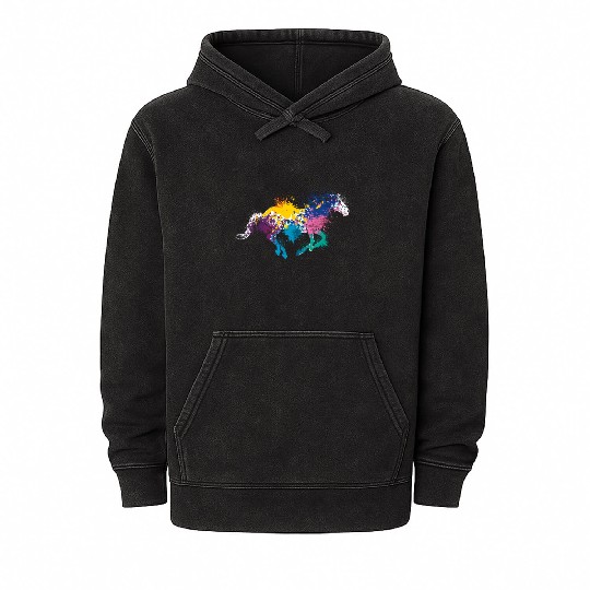 Colorful Splash Art Farm animals Horse Mineral Wash Hoodies