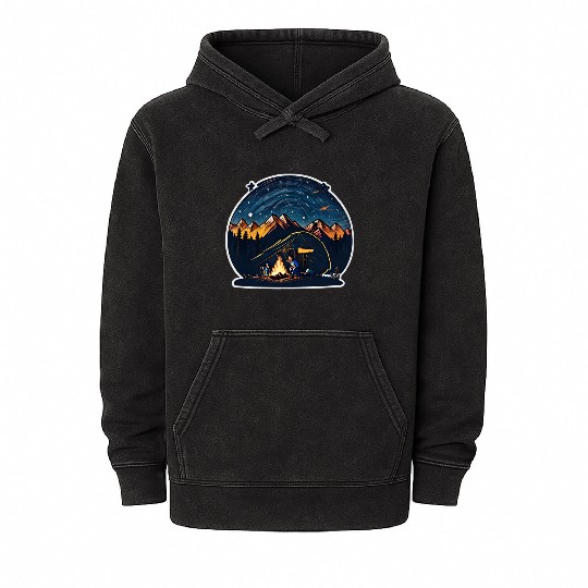 Camper Sitting By A Campfire Mineral Wash Hoodies